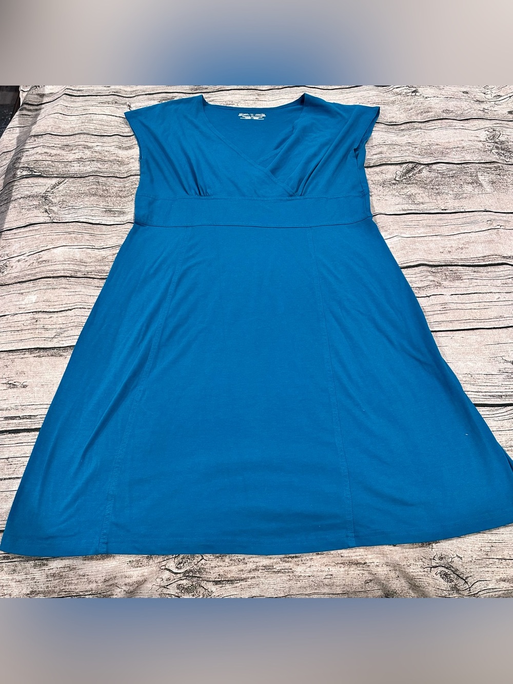 Royal Robbins Blue V-Neck Empire Waist Faux Wrap Travel Dress Size LG